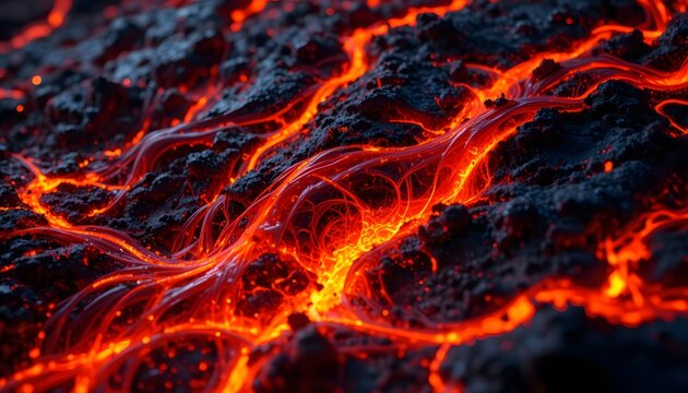 Molten Lava Abstract with Glowing Red Patterns