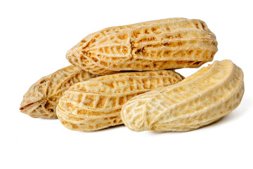 High-resolution photograph of boil tiger stripe peanut  isolate on white, taken with a high-resolution 45MP camera