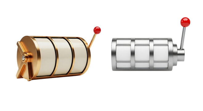 Two slot machine reels, one gold and one silver, isolated on transparent background - Powered by Adobe
