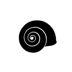 A simple black silhouette of a snail shell with a spiral pattern.