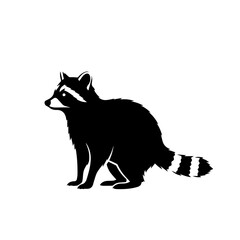 Black and white illustration of a raccoon standing on all fours.