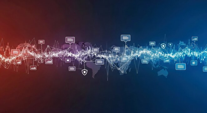 Abstract Data Flow Connecting Global Markets in Modern Gradient Art Style - Powered by Adobe