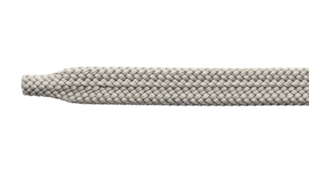 Closeup of a grey shoelace tip isolated on transparent background