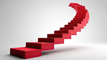 Obraz premium Abstract Curved Red Stairs Ascending in a Modern Interior Space