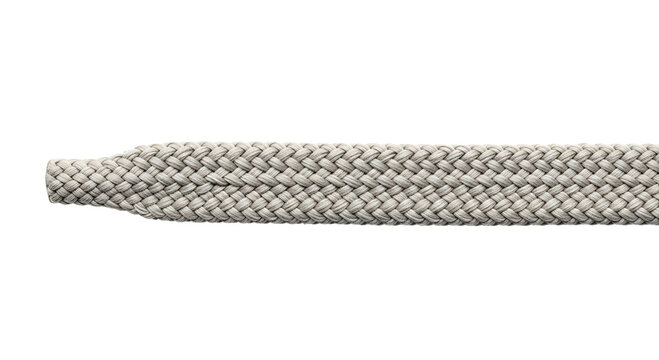 Closeup of a grey shoelace tip isolated on transparent background