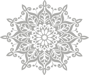 Intricate silver mandala design with floral and geometric patterns