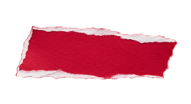 Torn red paper with white edges isolated on transparent background