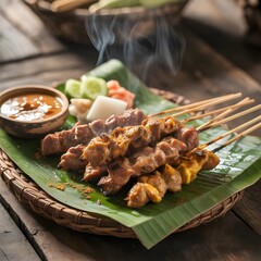 indonesian satay in traditional serve