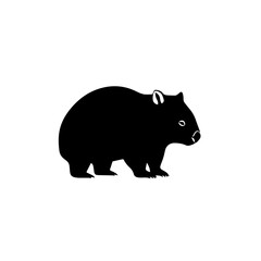 A simple black silhouette of a wombat standing on a white background.
