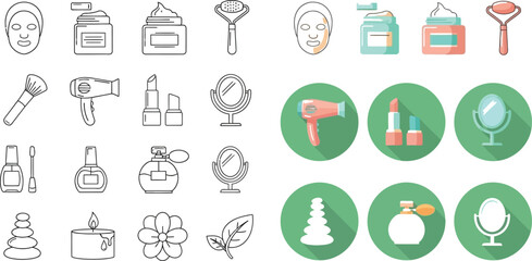 Collection of beauty and cosmetic icons for skincare and makeup routines