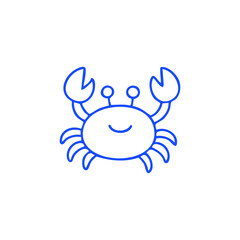 Cute, blue line drawing of a smiling crab on white