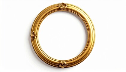 Ornate Circular Golden Frame with Beaded Inner Edge and Raised Rim on White Background for Classic Art Display, Vintage Mirror Styling, and Luxurious Interior Decor or Heritage-Inspired Presentation