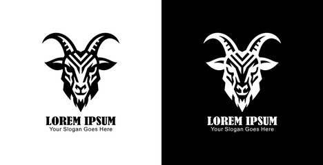 Goat head logo design with front view and modern geometric style