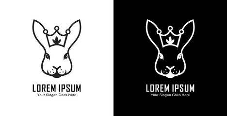 A logo design in the form of a rabbit's head wearing a crown in a semi-modern line art style