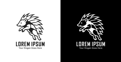 A logo design in the form of a jumping hedgehog with a modern semi-line art style