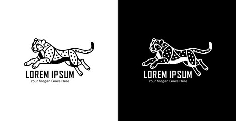 A logo design in the form of a jumping leopard with a modern semi-line art style