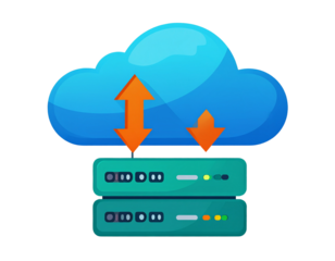 Minimalist Cloud Computing Icon with Server, Upload/Download Arrows, Flat PNG