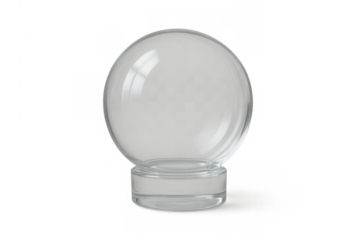 Clear glass sphere with a rounded base, standing empty and ready for customization, transparent background