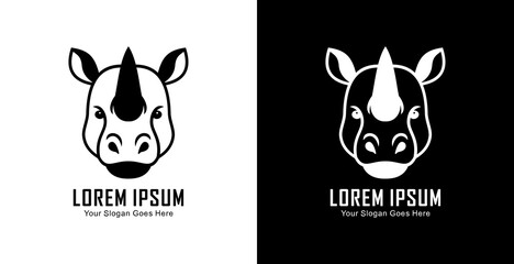 Rhino head logo design with semi modern line art style