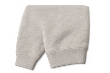 Beige folded sweatshirt with ribbed cuffs and hem, casual cotton apparel on transparent background