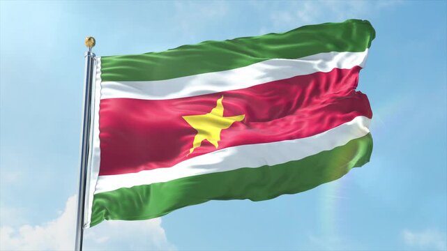 4K Suriname flag waving in the wind - realistic Suriname flag animation in high resolution, perfect for Suriname national day, independence, travel and patriotic video projects