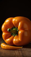 Close up of brilliantly colored amber vegetables arranged on a rustic wooden surface, highlighting their smooth texture and golden hue ideal for autumn cooking ,fall ,food ,autumn
