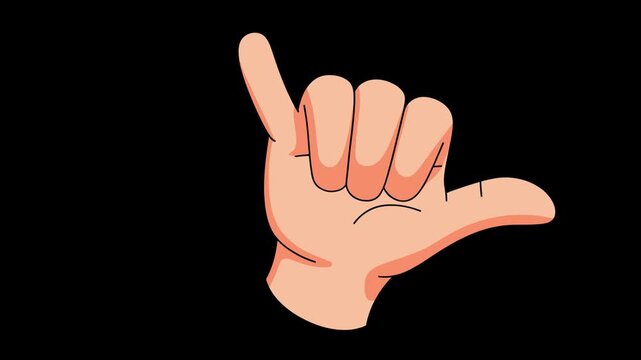 An animated of a hand performing the shaka sign, a common gesture for hang loose or call me