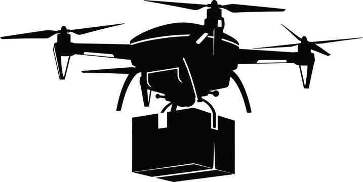 Futuristic drone delivering package with modern technology