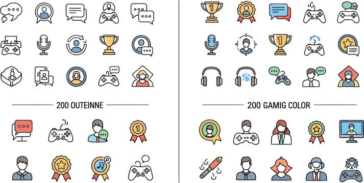 Collection of colorful icons representing gaming and communication elements