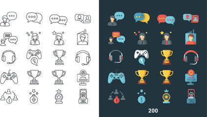 Collection of gaming and communication icons representing online interaction and competition