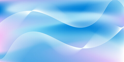 Abstract blue gradient background with shining lines waves. Minimalist background for banner line wave