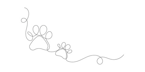 Dog paw continuous one line drawing of simple outline © Mahmuda