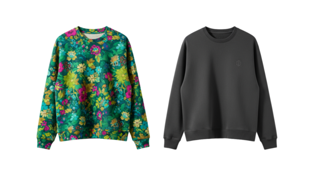 Set of women’s fashion sweatshirts on hanger isolated on transparent background