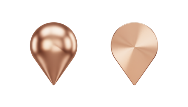 Stylish rose gold GPS pointer icons duo isolated on transparent background