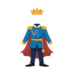 Royal Outfit with Crown – Isolated Red Suit and Royalty Attire in Simple Graphic Design, Vector Illustration for Costume, Fantasy, Fairytale or King Character