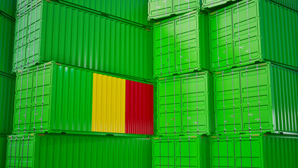 Cargo shipping container with mali flag, shipping and freight transportation of mali concept.