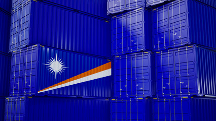 Cargo shipping container with Marshall flag, shipping and freight transportation of Marshall...