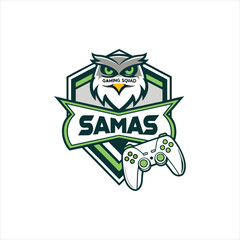 Owl Gaming Squad Logo Design with Game Controller and Shield Emblem