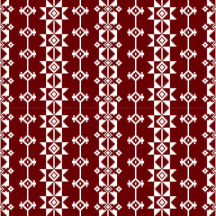 A vibrant red and white geometric pattern featuring various shapes arranged in a repeating design.