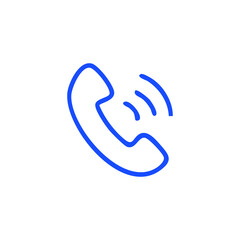 Blue phone receiver icon with sound waves