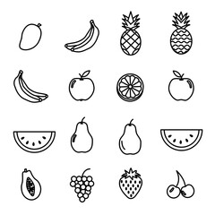 Minimal Fruit Line Icon Set | 12 Modern Outline Vector Fruits