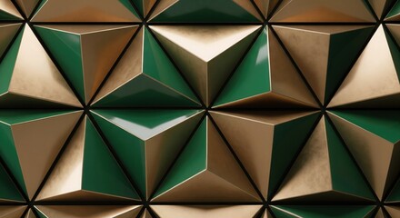 Emerald Green Bronze 3D Wall. Rich Geometric Luxury Background.