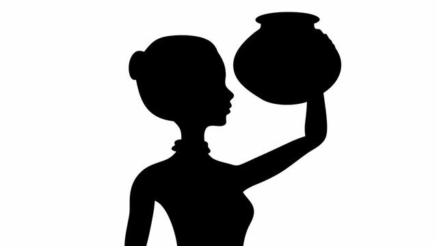 Elegant silhouette of woman carrying water pot, embodying strength and tradition