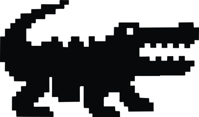 Obraz premium Minimalist Retro Game Alligator 8-Bit Pixel Silhouette on White Background
