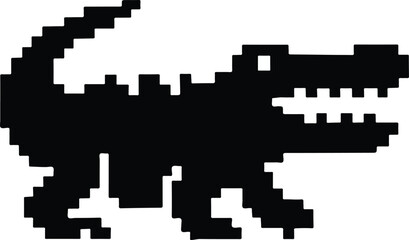 Minimalist Retro Game Alligator 8-Bit Pixel Silhouette on White Background