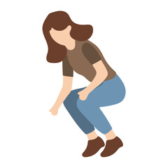 Woman Squatting in Casual Clothes Illustration