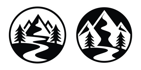 Mountain Forest River Circle Logo Vector Illustration