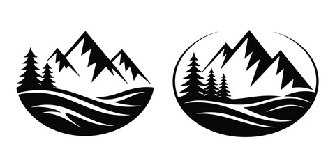 Mountain Forest Wave Landscape Vector Logo Set