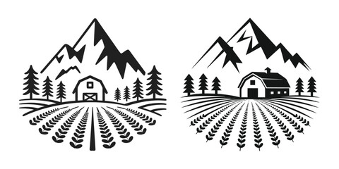Mountain Farm Barn Agriculture Vector Logo Design Set