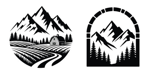 Farm Mountain Arch Logo Vector Illustration Set